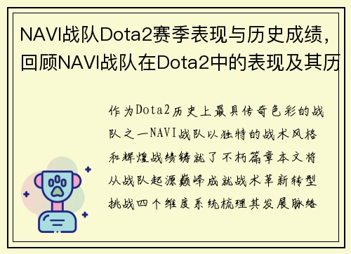 NAVI战队Dota2赛季表现与历史成绩，回顾NAVI战队在Dota2中的表现及其历史战绩