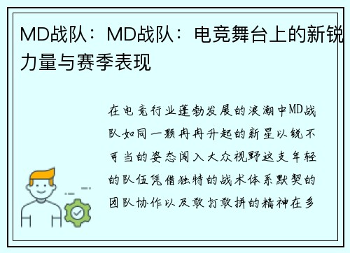 MD战队：MD战队：电竞舞台上的新锐力量与赛季表现